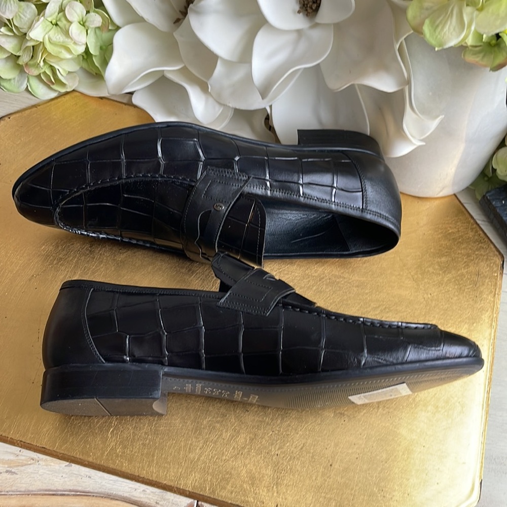 Roberto Serpentini Croc-Embossed Black Leather Loafers | Hardly Worn Once - Picture 6 of 16